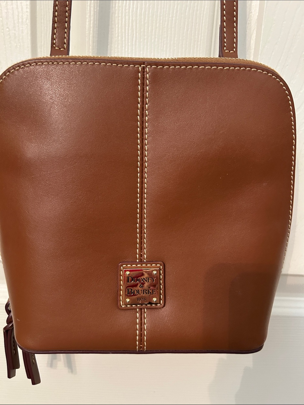 Dooney & Bourke Brown Leather Crossbody with Contrast Stitching